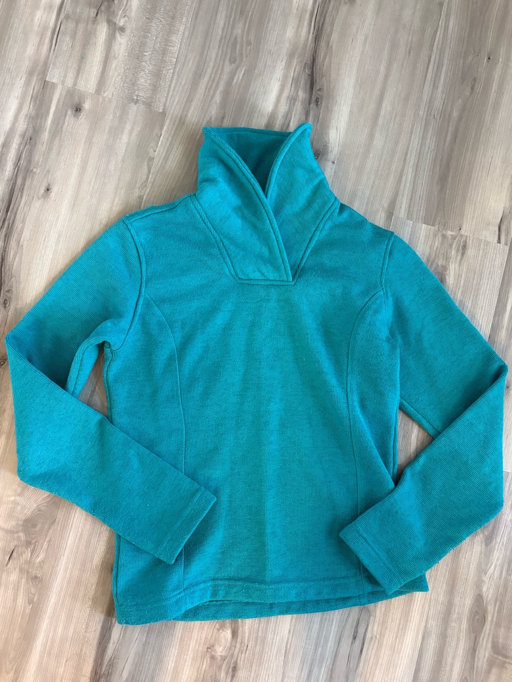Women’s Teal Pullover Wool Sweater with Funnel Neck